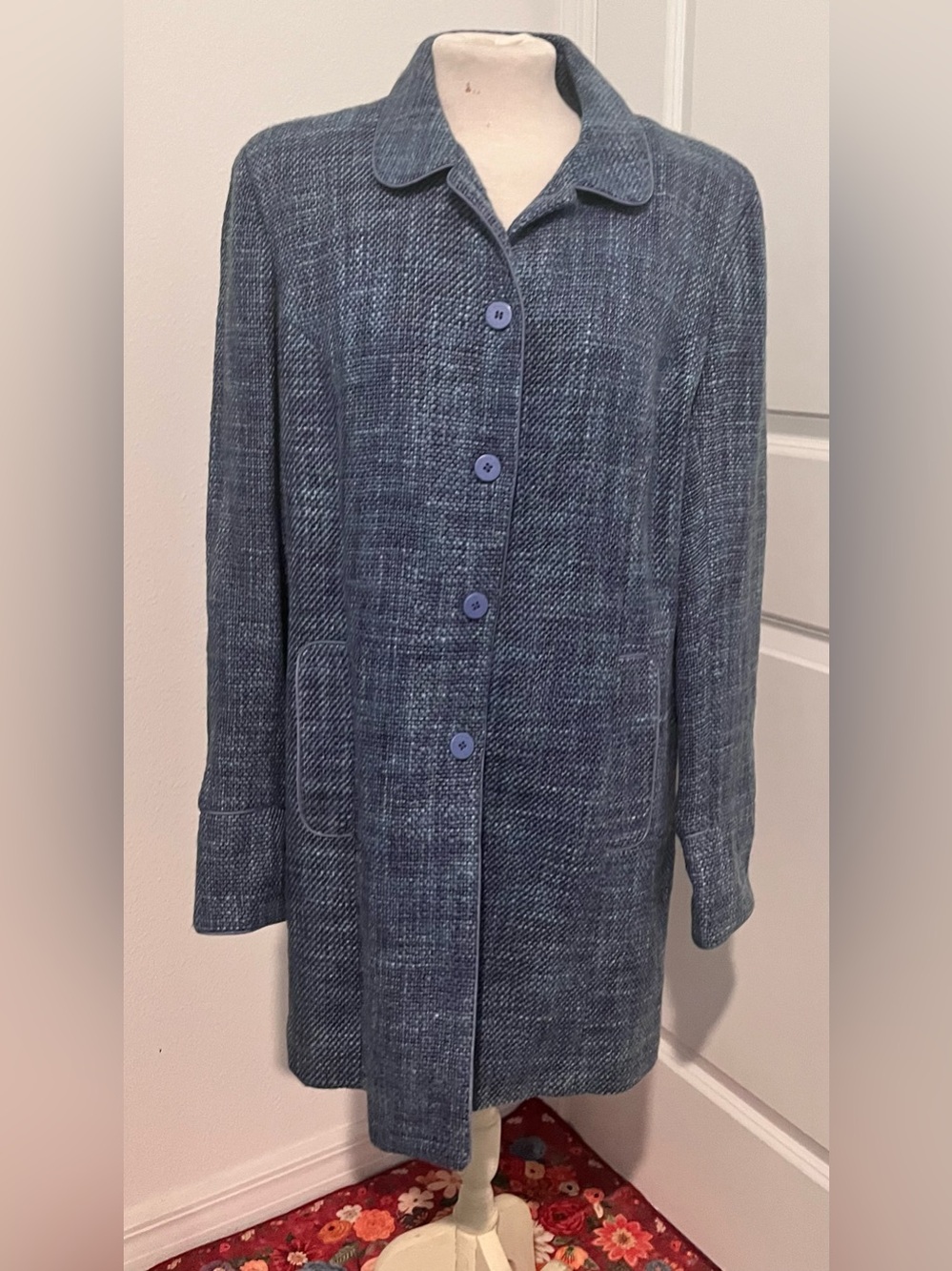 Dialogue Blue Textured Pea Coat